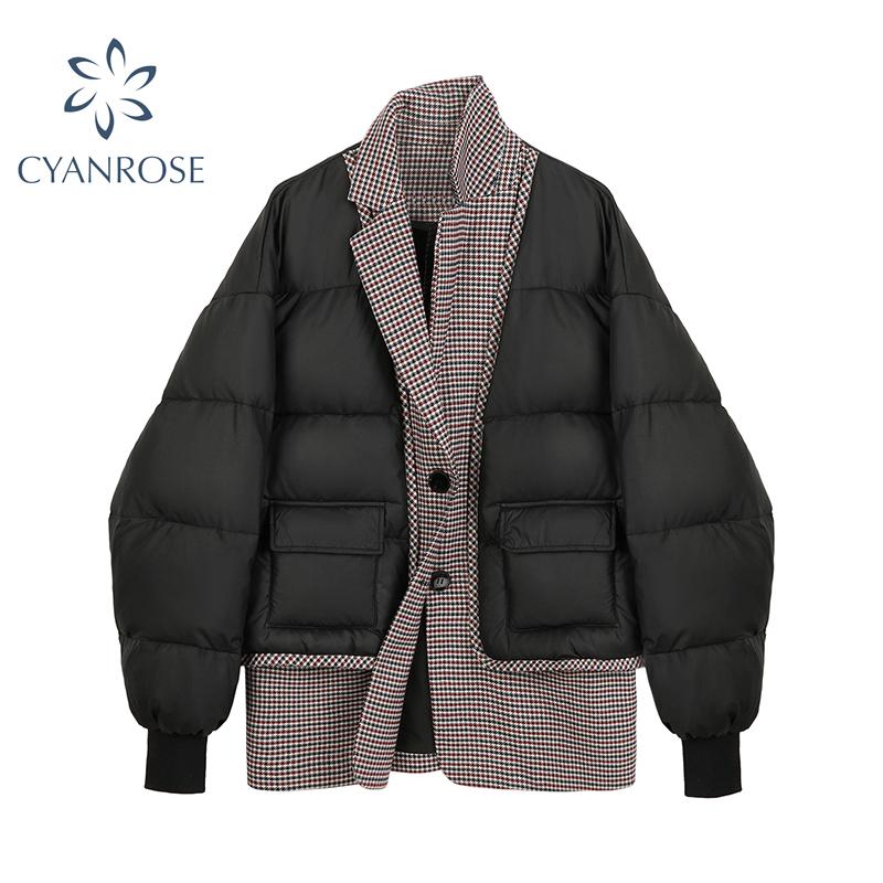 

Women' Down Jacket 2020 Winter Parkas Short Coat Thick Cotton Padded Parka Female Patchwork Jacket Fashion Casual Warm Outwear, Black
