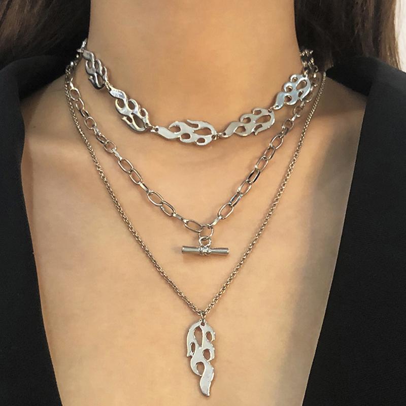

Punk Metal Flame Choker Necklace Women Gothic Accessories Harajuku Neck Chains Pedant Necklace Jewelry Decorations for Girls