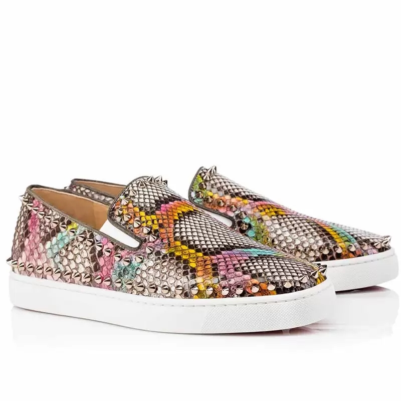 

Luxury Dress Shoes Loafers Leather Men Red Bottom Pik Boat Mens Flats Python Multicolor Comforable Designer Party Sneaker