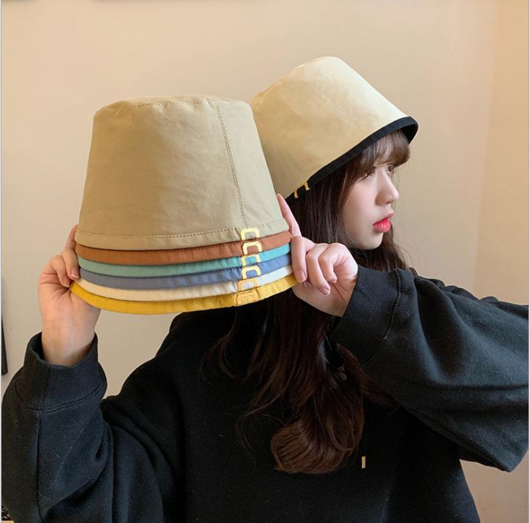 

New Internet Famous Hat Female Reversible Bucket Hat Japanese Style Simple Casual Fisherman Bucket Hat-Music of the Tide, White