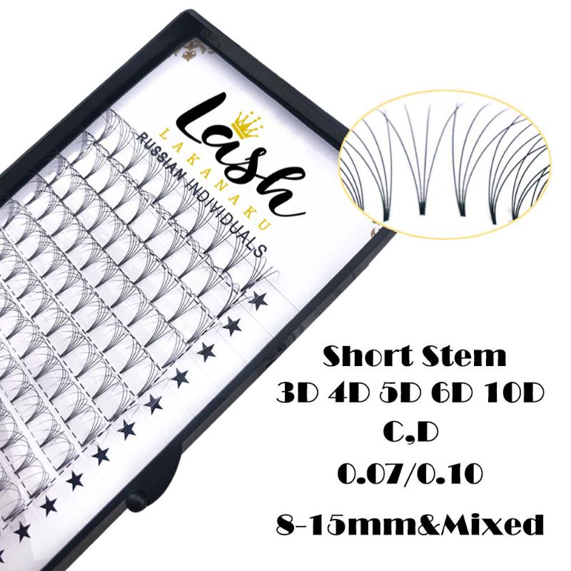 

LAKANAKU 16Rows Pre Made Lash Fans Short Stem Russian Volume Eyelashes Extension Premade Fans Lash Hot Selling Eyelash