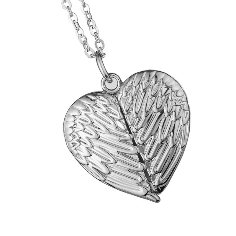 

Wing Valentine Necklace Zinc Sublimation Alloy Heart Pendants 5mo Angel Lovers Day Jewelry Accessory Blanks Openable 8 Charms Love Chai Ibtp, Silver