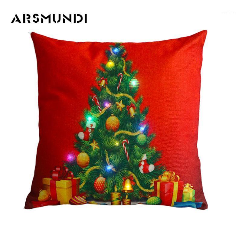 

Flax Printed LED Cushion Cover Christmas Decorations For Home Tree Fashion The Christmas Tree Pillow Case 45Cm*45Cm1, Led-1