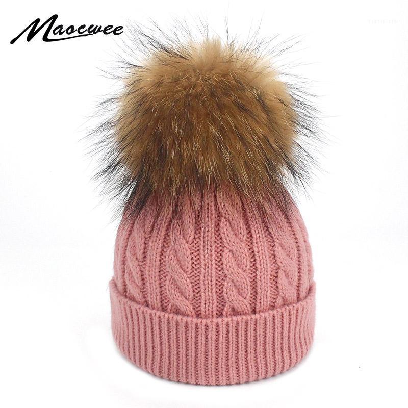 

Pom Pom Hat Kids Children Real Fur Pompom Winter Fur Crochet Knitted Beanies Caps Skullie Hats Warm Soft Cap Bone Nature Raccoon1