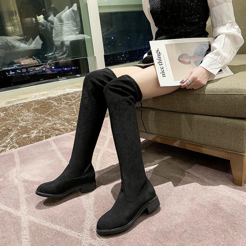 

Fashion Women Boots Spring Winter Over The Knee Heels Quality Suede Long Comfort Square Botines Mujer Thigh High Boots 35-44, 7 black