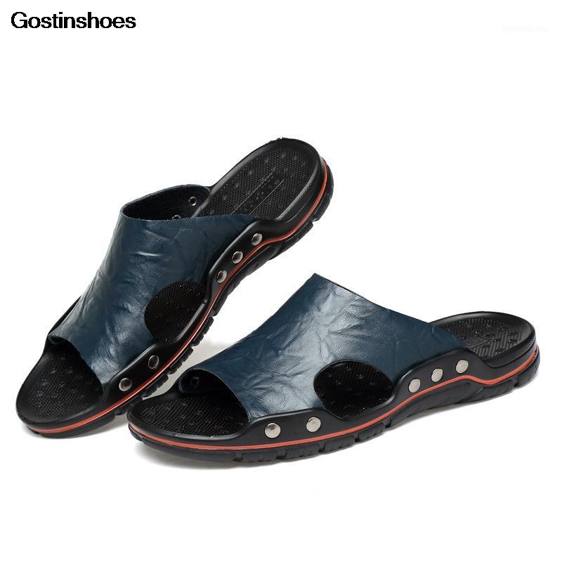 

chaussure homme summer sandals men Split Leather Open Toe Fashion Anti slip Beach Light Men zapatos hombre1, Black