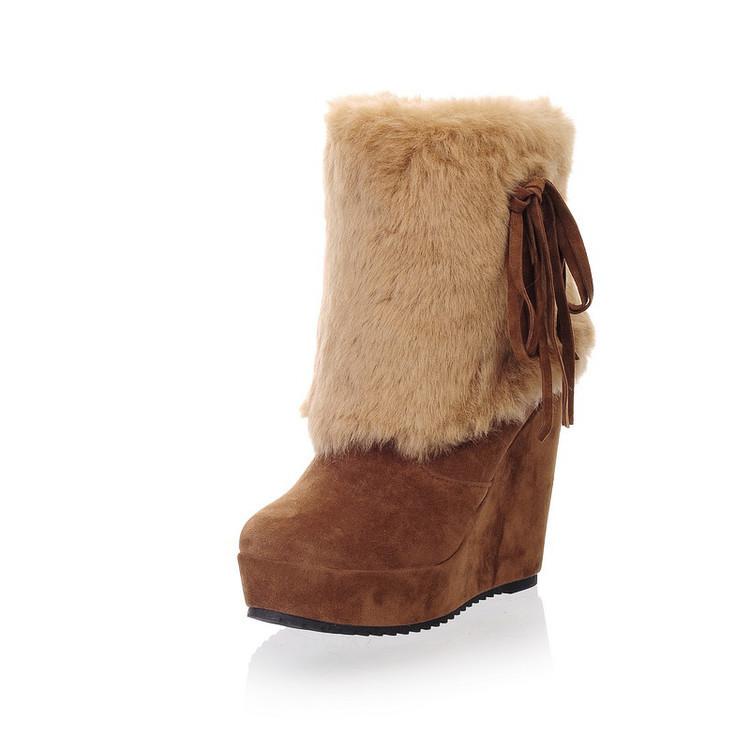 

White Mid-Calf Boots Boots-Women Australia Shoes Round Toe Winter Footwear Low 2020 Snow High Heel Autumn Wedge Lolita