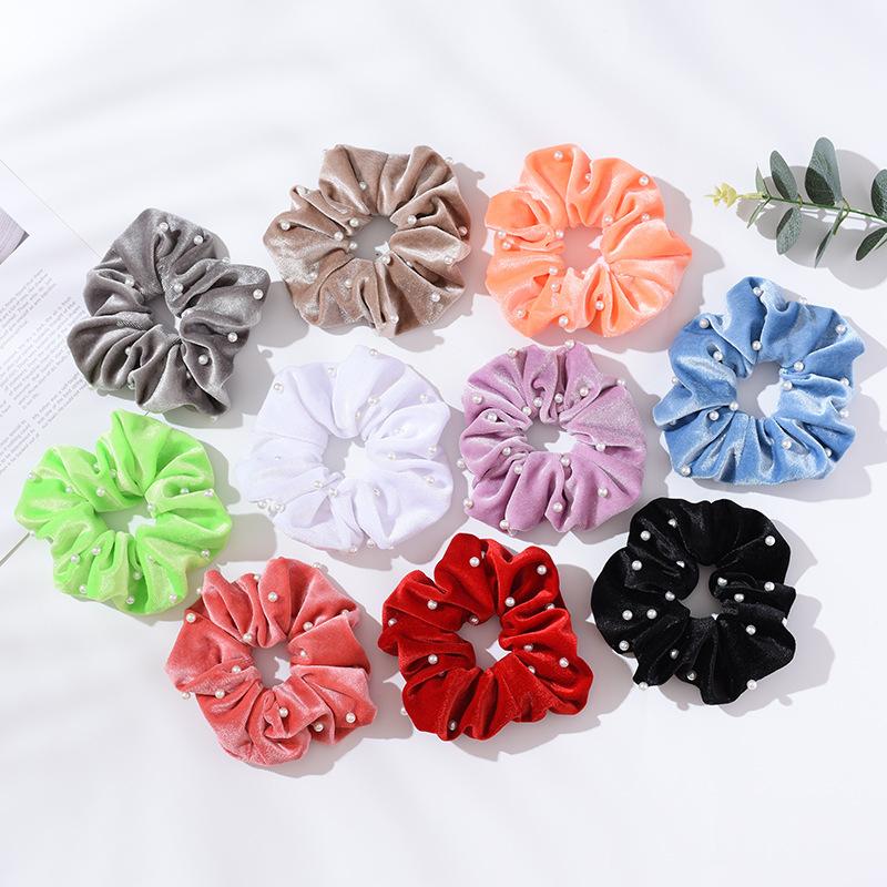 

Fashion bead solid color women hair scrunchies girl's cute hairbands Ponytail Holder Hair accessories