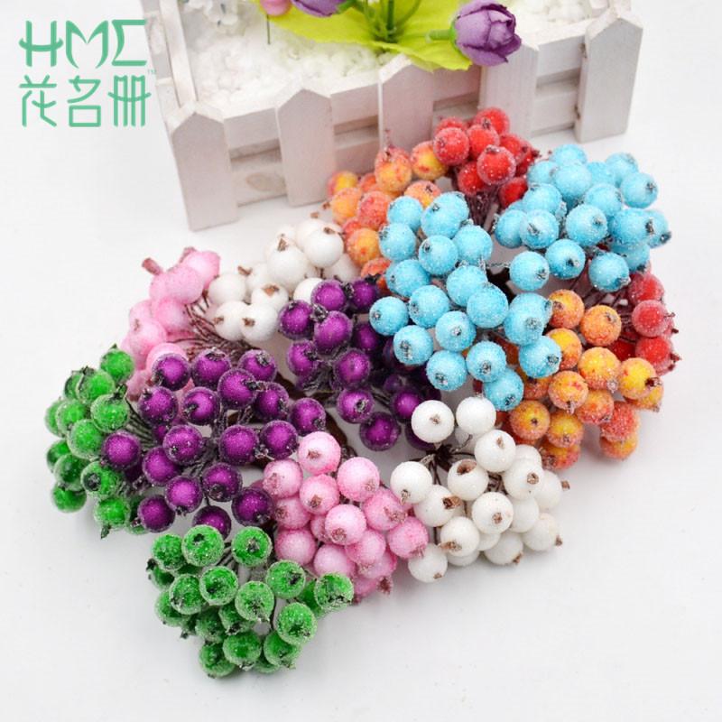 

40head Artificial Fruit Foam Berries Stamen Flower Christmas Decoration Simulation DIY Gift box Scrapbooking red cherry Bouquet