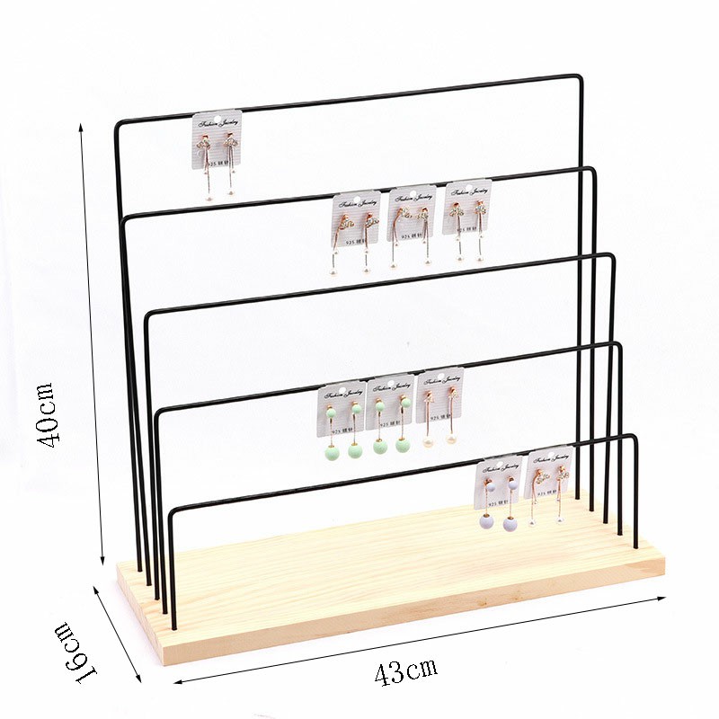 

Solid Wood Bottom Wrought Iron Perforated Large Spacing Earrings Jewelry Stand Earrings Display stand Necklace Jewelry Display Props
