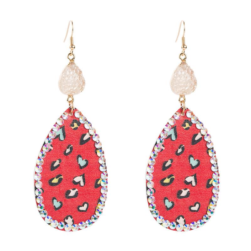 

2021 New Leaf-Shape Pu Leather Earring For Women TearDrop Dangle With Pure Natural Stone Handmade For Ladies Girls Jewelry