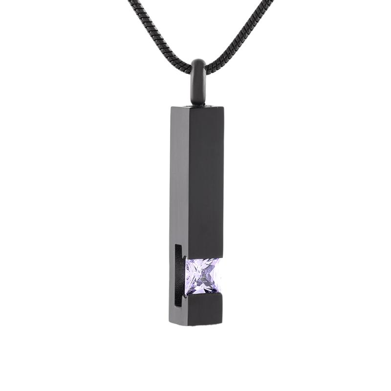 

LKJ9726 Black Tone Bar Necklace 12 Colors Birthstone Inlay Memorial Urn Necklace Ashes Holder Keepsake Cremation Jewelry Pendant