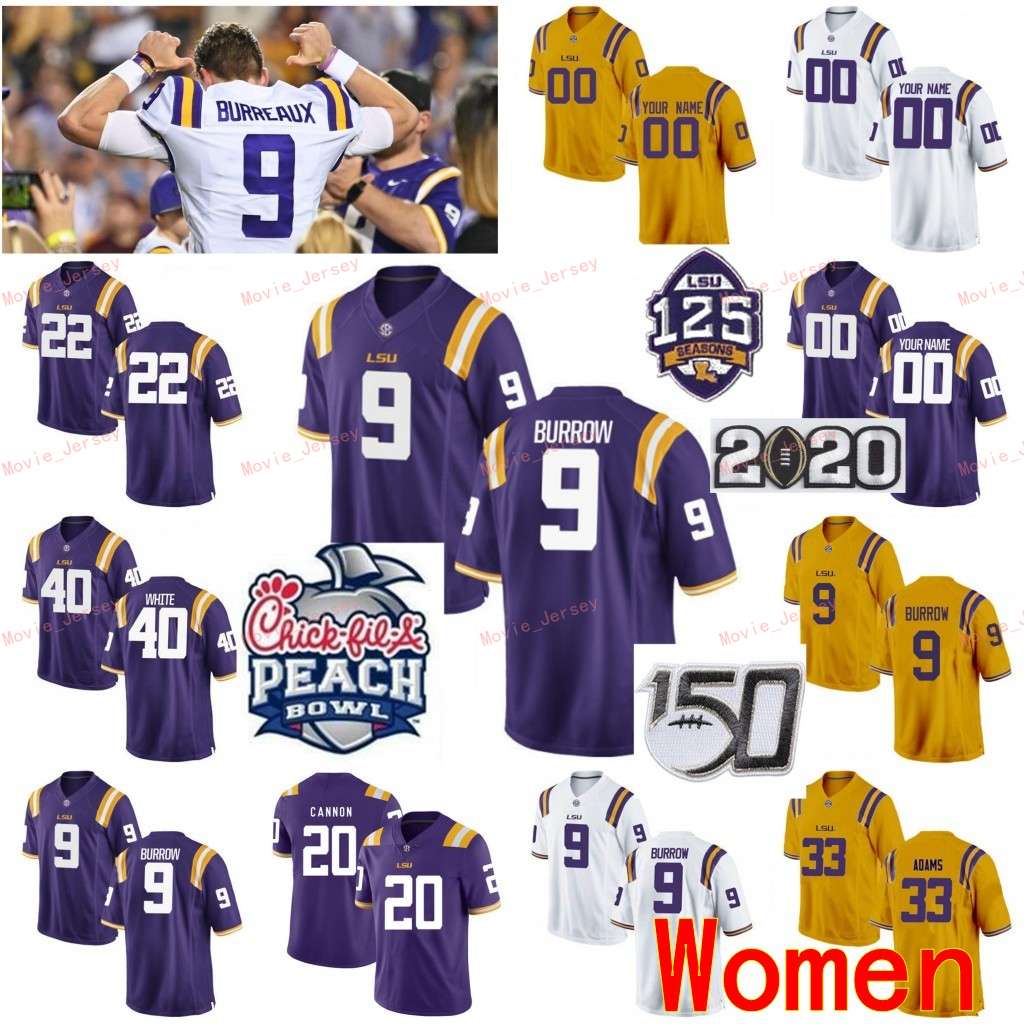 

Stitched Custom 1 Ja'Marr Chase 10 Stephen Sullivan 2 Justin Jefferson 20 Billy Cannon LSU Tigers College Women Jerseys, Womens white with 150th patch