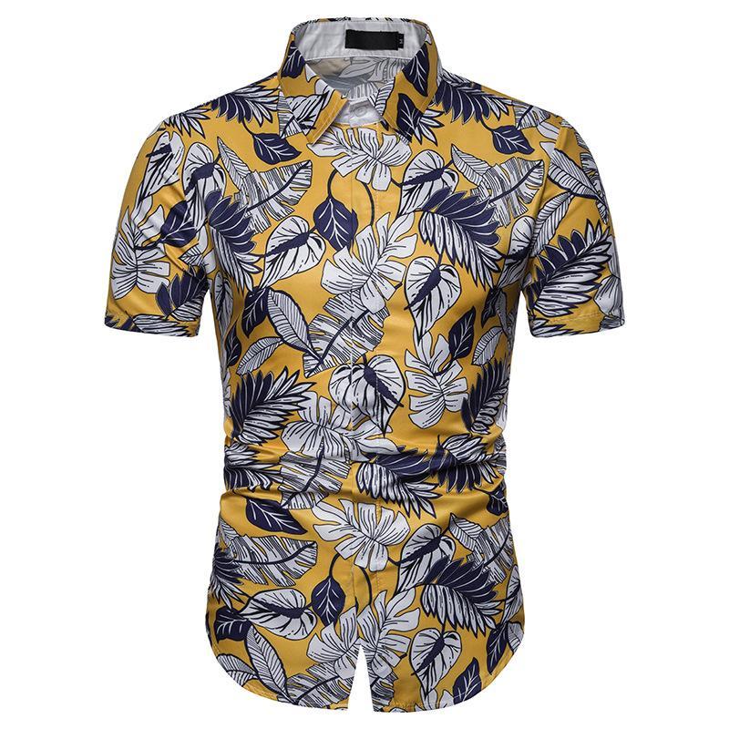 

Men's Shirts Short Sleeve Hawaiian Blouse Men's clothing Slim Fit Shirt for Man White yellow New camisa masculina homme