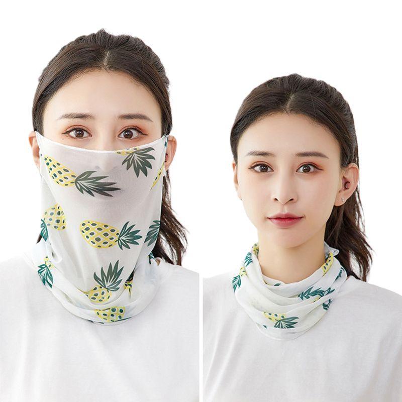 

Women Silk Sunscreen Neck Gaiter Face Mask Floral Moon Print Earloop Bandana