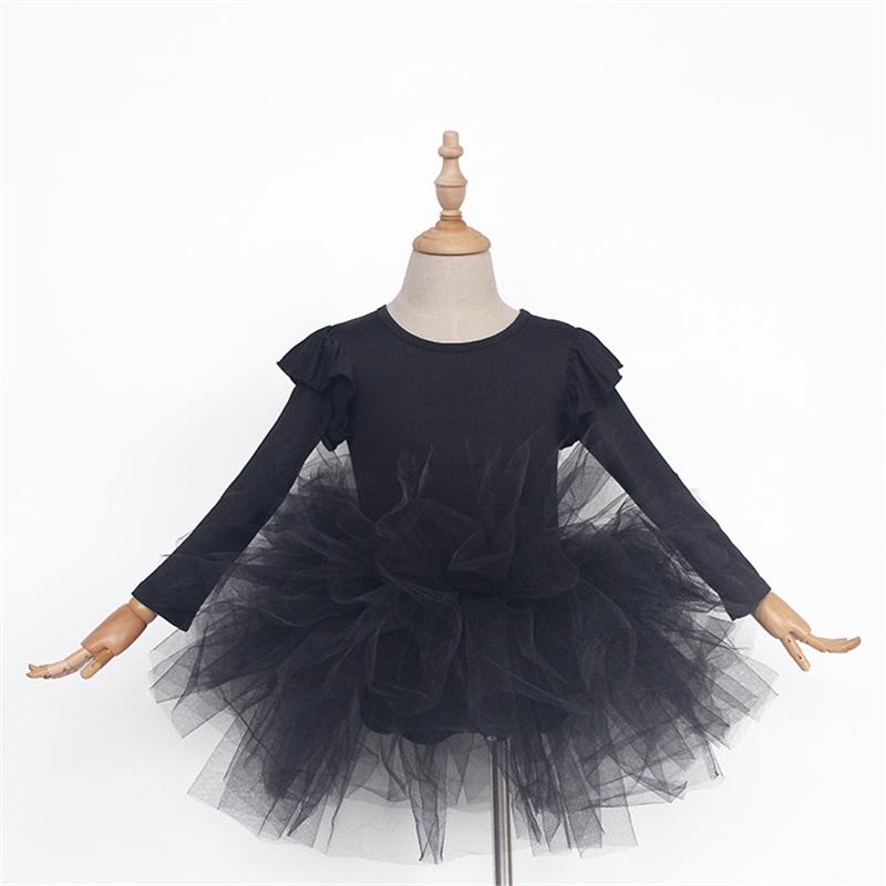 

2020 Girl's Round Neck Long Sleeve Tutu Dress for Dancing Vacation Birthday Party Stage Performance, Black