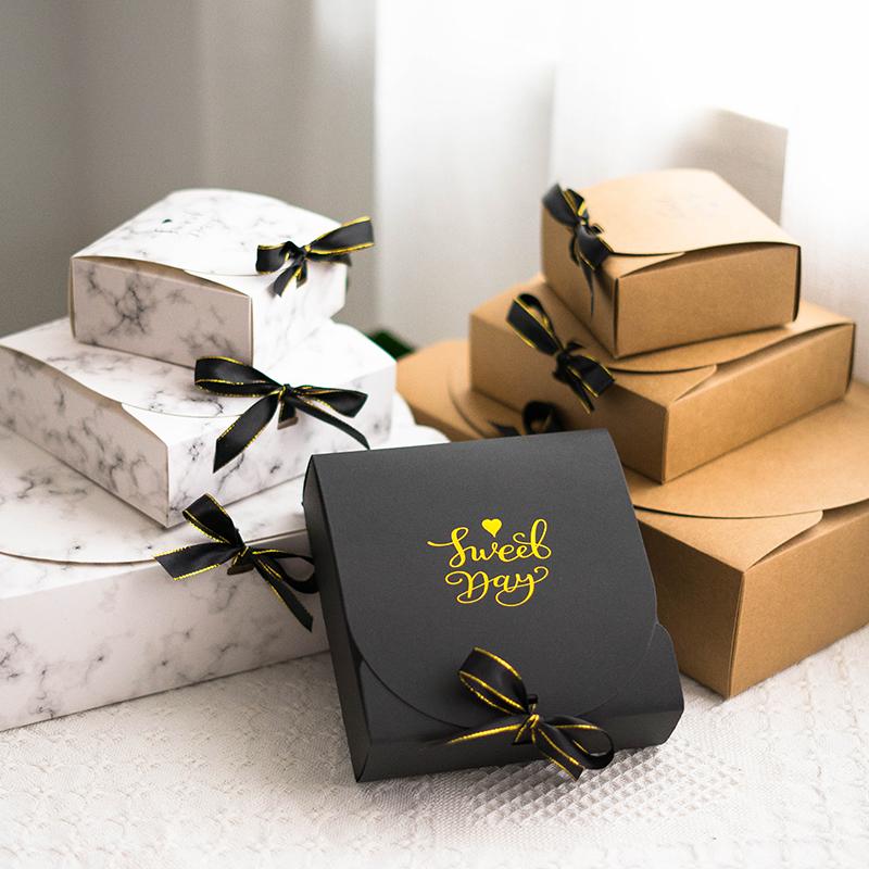 

5pcs Creative Marble Style Gift Box Creative Kraft Paper DIY Gift Bag With Ribbon Candy Box Wedding Birthday Party Supplies