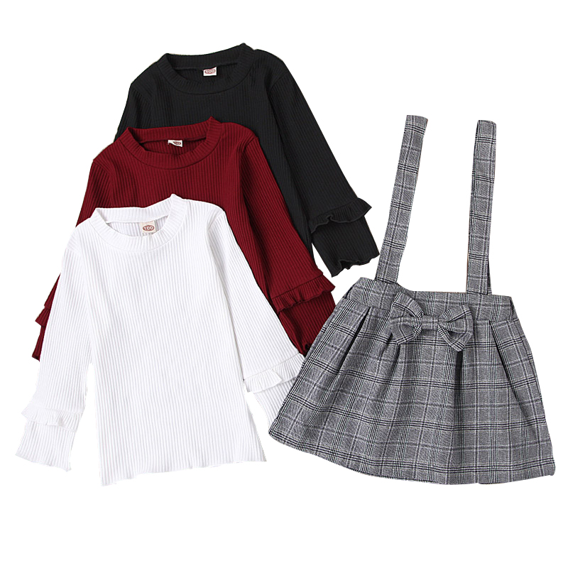 

Kids Girls Skirts Sets Solid Colors Tops Lace Long Sleeve Shirts Toddler Baby Lattice Skirts Girls Sling Dresses Kids Casual Outfits 061204, Remark or mixed color