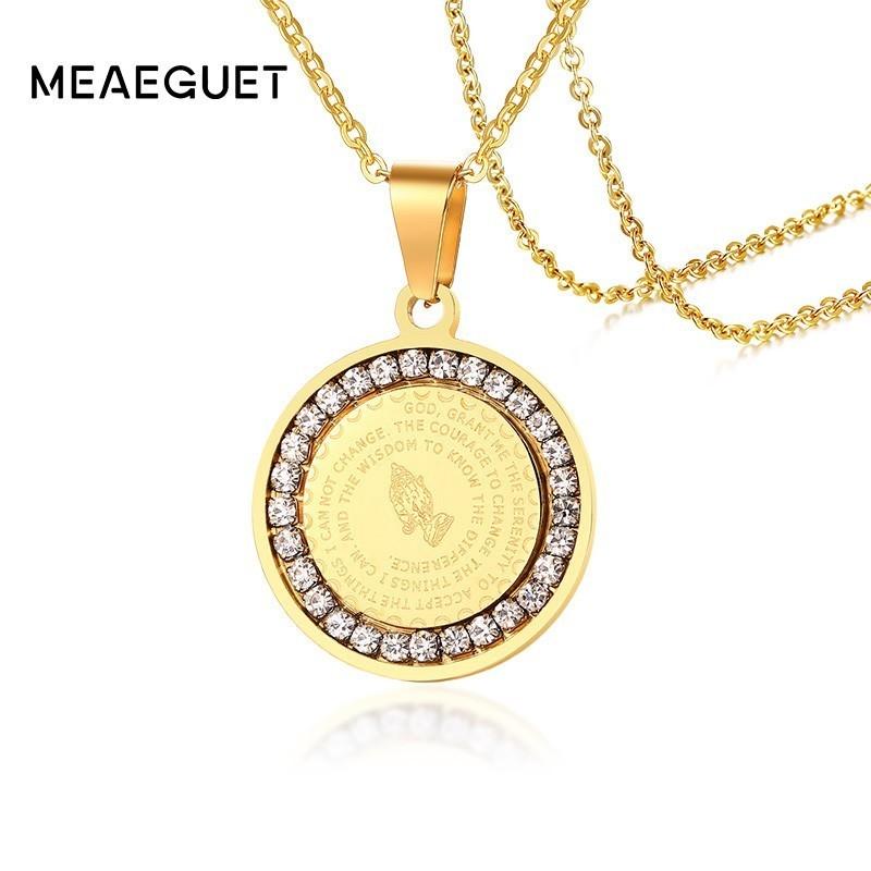 

Stainless Steel Bible Verse Medal Men Neckalce Pendant Best Friend CZ Hand Coin Jewelry in 24inch Chain