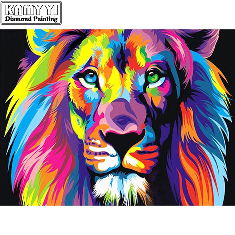 

Paintings Full Drill Needlework Diamond Embroidery 5D DIY Colorful Lion 3D Mosaic Cross Sittch Picutre Of Rhinestones Wall Decor