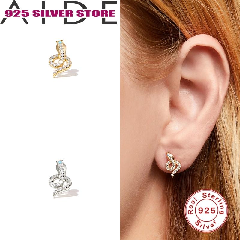 

Aide Gold-Single 925 sterling silver mini snake studded turquoise sterling silver pierced cartilage earrings New Earrings