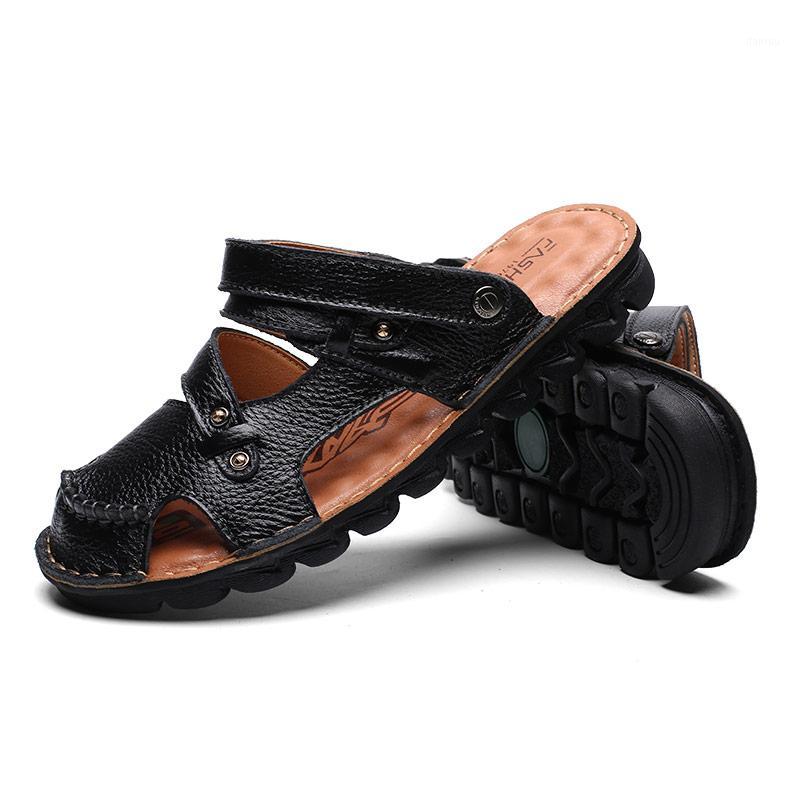 

outdoor beach piel samool big roman mens leather on masculina sandals sandalhas male rubber genuine mens de praia in 39 luxury1, Black