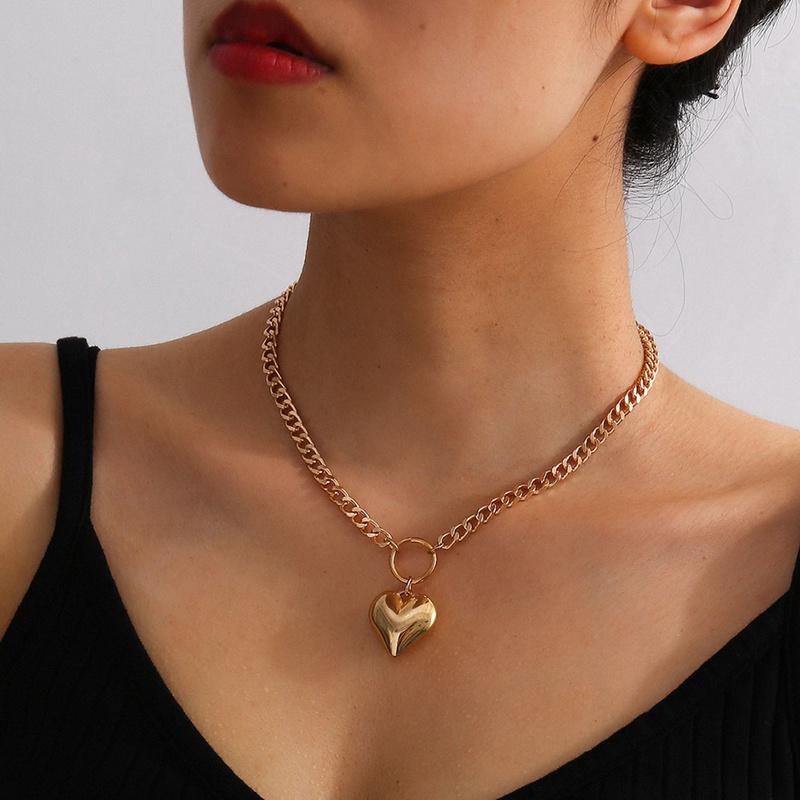 

Heart-shaped Lock Chain Gold Peach Heart Pendant Necklace Women Jewelry Lock Choker Necklace Pendant On Neck