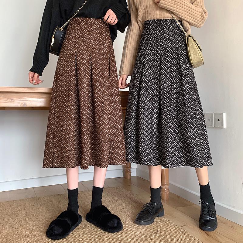 

Autumn Winter Women's New Retro Floral Girl High Waist All-Match Slim Skirt, Black