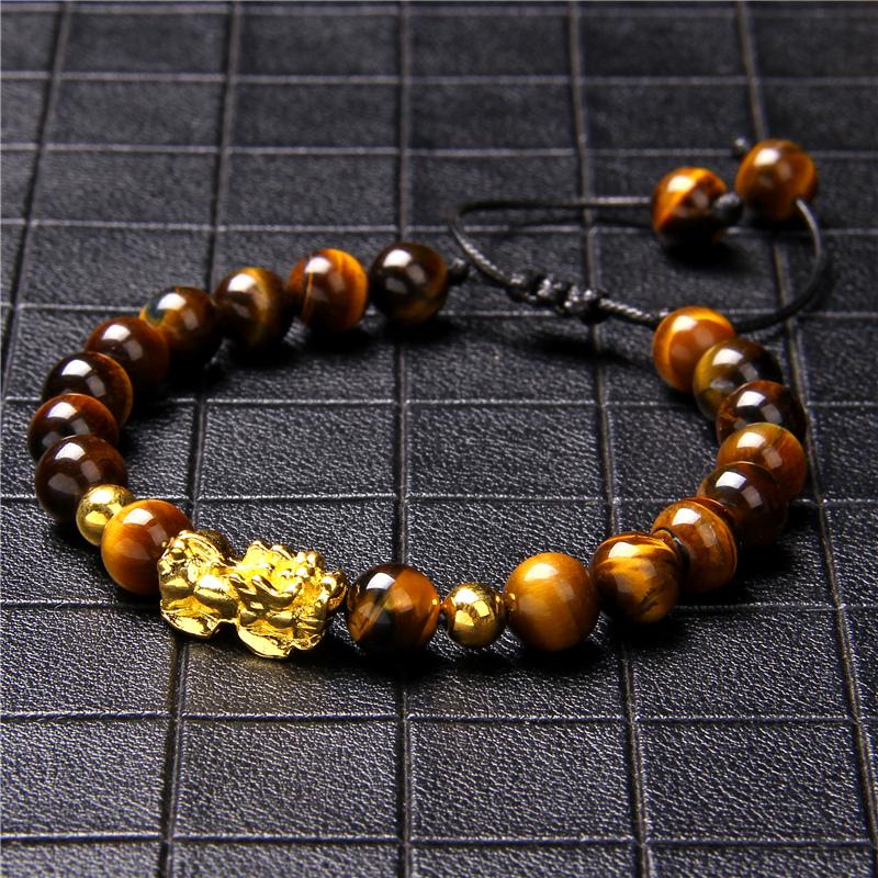 

Newest Braided Bracelet Feng Shui Tiger Eye Stone Beads Bracelet for Men Women Unisex Gold Pixiu Wealth Good Lucky Jewelry Gifts