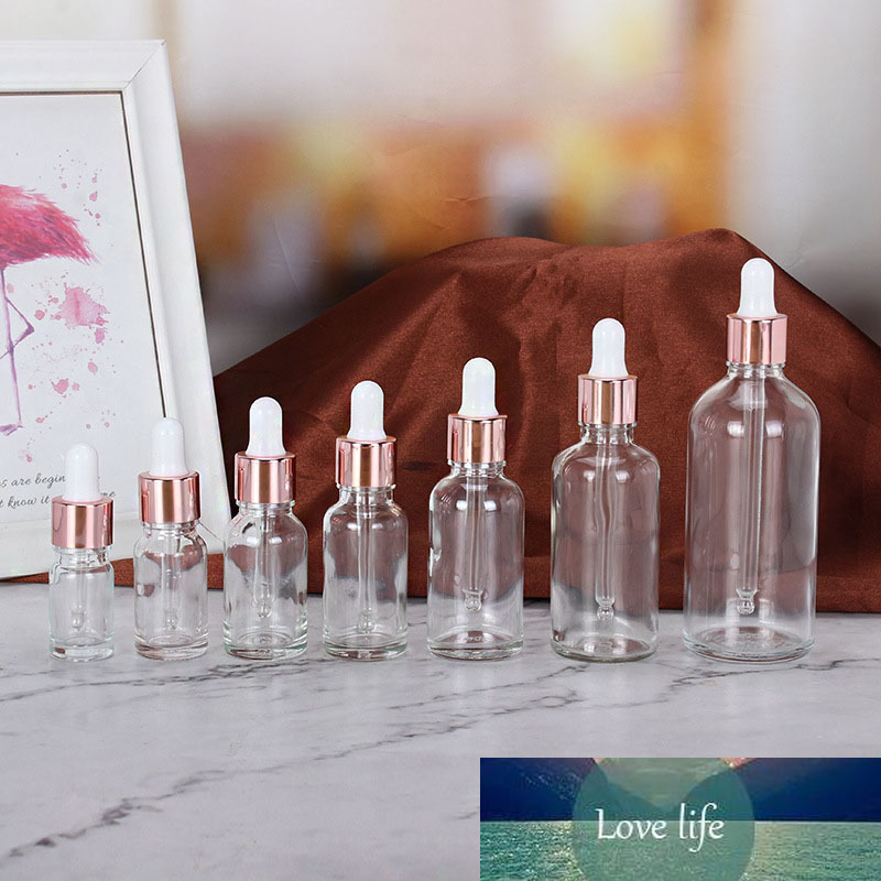 

5-100ML Tubes Transparent Dropper Glass Rose Gold Cover Aromatherapy Liquid for Essential Massage Oil Pipette Refillable Bottles
