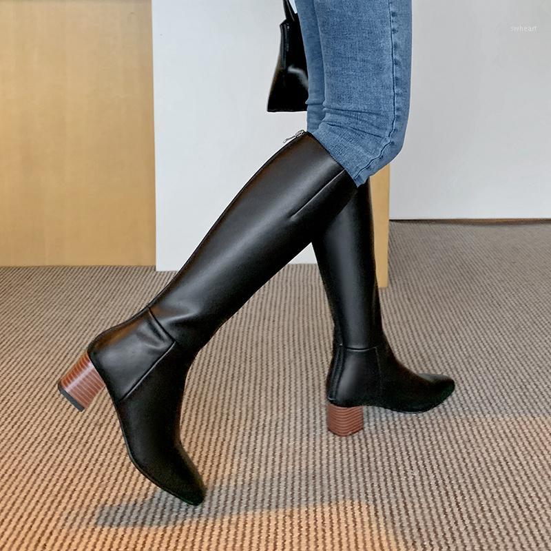 

SKLFGXZY Winter New style Genuine leather Knee-high boots Women boots Motorcycle Snow warm High heels Women shoes1, Black