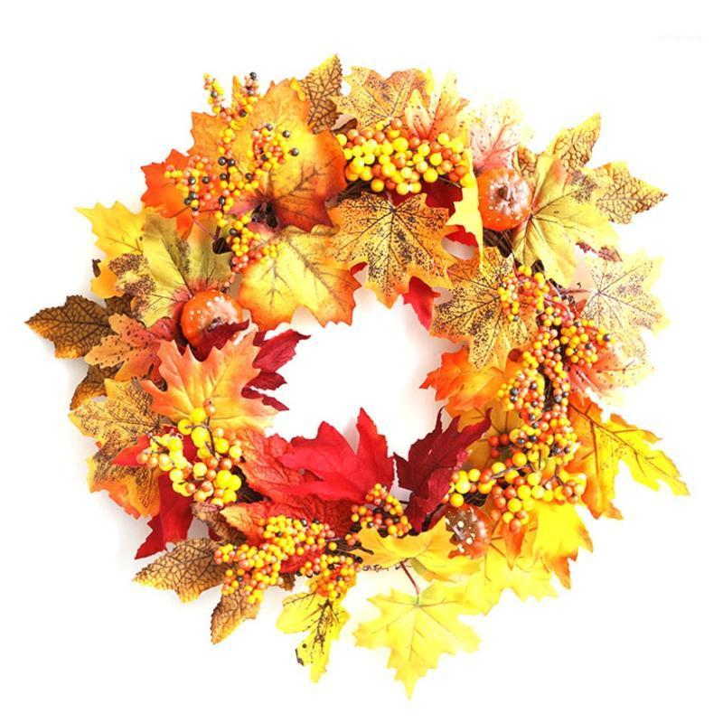 

Autumn Simulation Wreath Maple Cone Garland Thanksgiving Halloween Harvest Festival Wall Hanging Decoration1, As pic