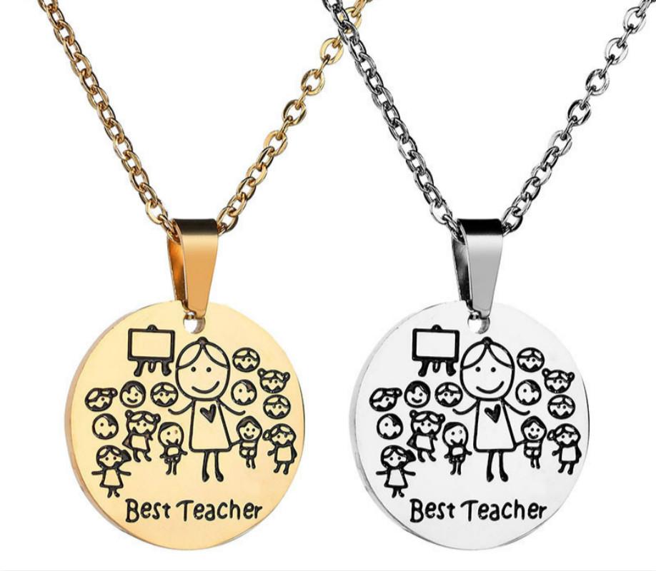 

Cute Cartoon Family Love Mom Dad Son Daughter Teacher Stainless Steel Necklaces for Children Kids Mother Father Jewelry Gift