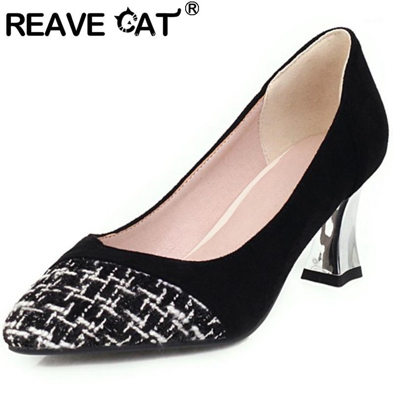 

REAVE CAT Female Elegant Spring Autumn Pumps Pointed Toe 6cm Hoof Heels Slip on Mixed Color Large size 31-47 Leisure Date A30391, Black