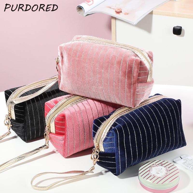

PURDORED 1 Pc Stripe Cosmetic Bag for Women Embroidery Makeup Bag for Travel Zipper Makeup Organizer Toiletry Beauty Case Pouch1, Black