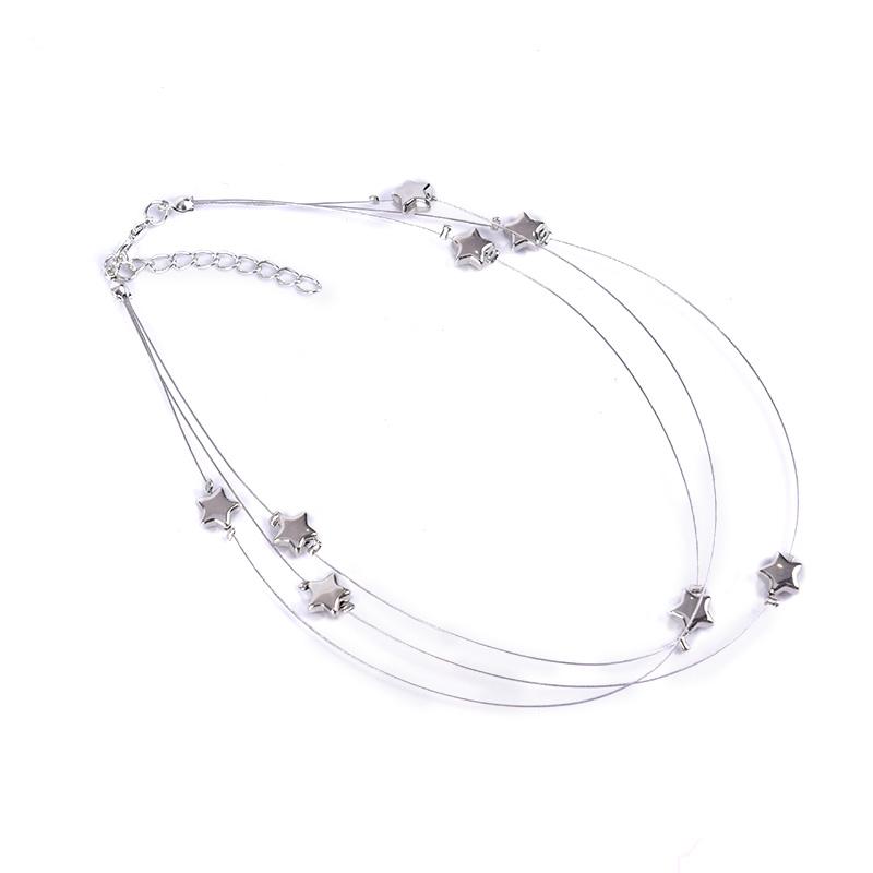

HOT Multilayer Silver Star Choker Women Punk Necklaces Alloy Geometric Chain Jewelry