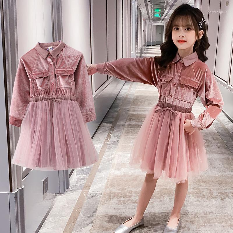 

Fashion Kids Dresses for Girls Autumn Long Sleeve Velvet Dress Pure Color Princess Costume Toddler Girl Patchwork Blouse Clothes1, Pink