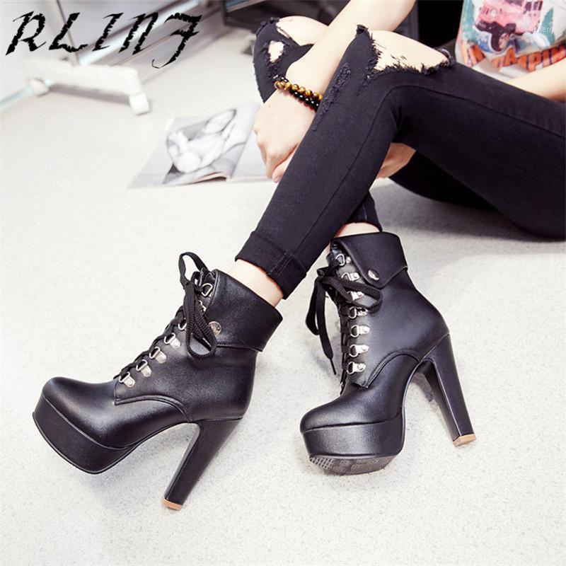 

RLINF Ankle Boots for Women High Heels Short Boot Lace-up Thick Heel Boots1, Single