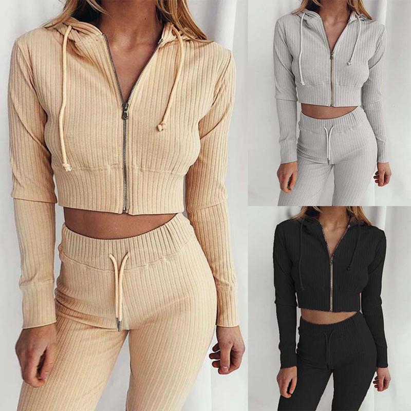 

Women Fashion Casual Hooded Long Sleeve Slim Pants Casual Suit, Black