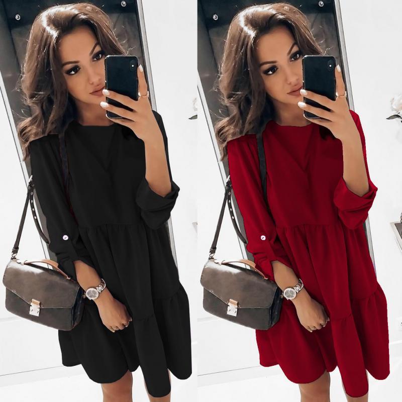 

2020 Autumn& Winter New European& American Christmas Fashion All-match Loose Dress Casual Temperament Women Dress Free Shipping, Black