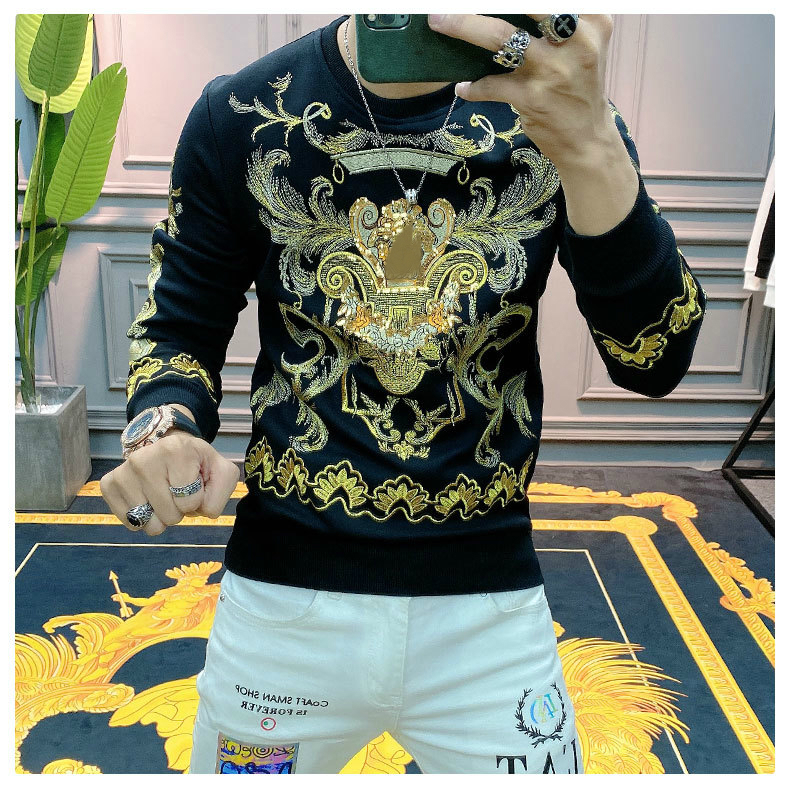 

2020 Baroque Springtime Streetwear Male Hoodie-embroidered Sweatshirt Sweat Homme to Black Man Gold Hoodie 310u