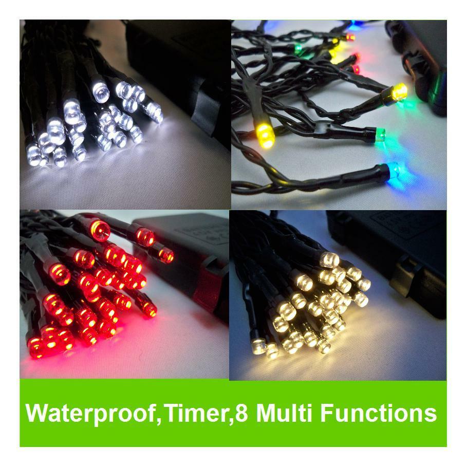 

LED Outdoor WATERPROOF Battery Christmas Lights String Fairy Timer 8 Functions 100 LED String Lights
