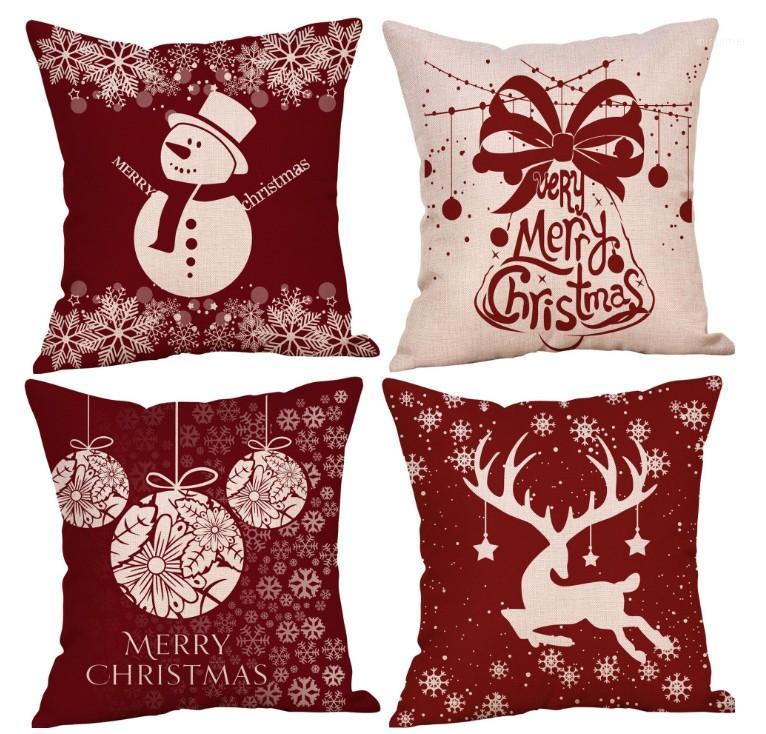 

Christmas pillow cover elk Santa Claus pillow sofa cushion Red Christmas Linen Pillow Case 45*45cm 4 designs1, As pic