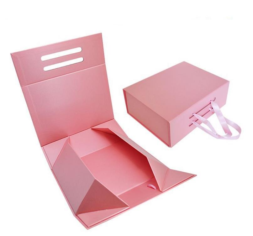

Pink Custom Logo Handmade Magnetic Paperboard Foldable Boxes Packaging Underwera Clothes Shirt Bag Shoes Gift Box with Ribbon Handle SN2181