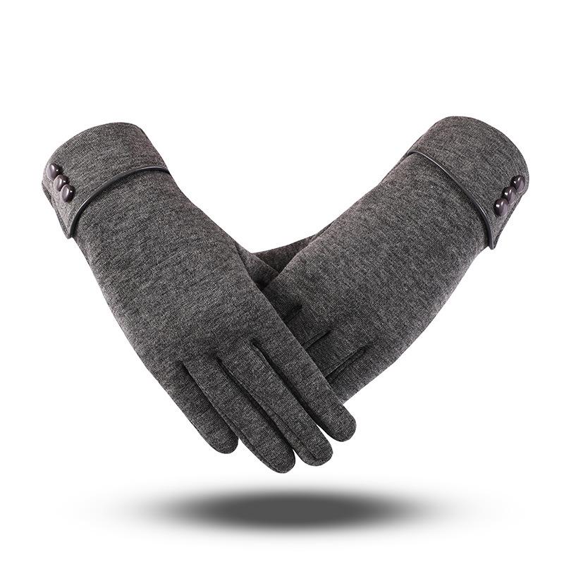 

Cross-Border Winter Women's Gloves Three-Button Non-Inverted Velvet Solid Color Cycling Fleece Touch Screen Warm Gloves