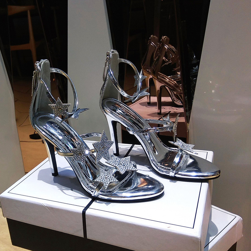 

Women's Fashions Free High-silver Crystal Strass Heels with Stiletto Straps, Wedding Slippers Ten Centimeters 56bd