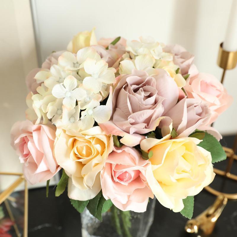 

Colorful Silk Rose Hydrangea Artificial Flower Bridal Bouquet Wedding Decoration DIY Home Party Fake Flowers1, Multicolor