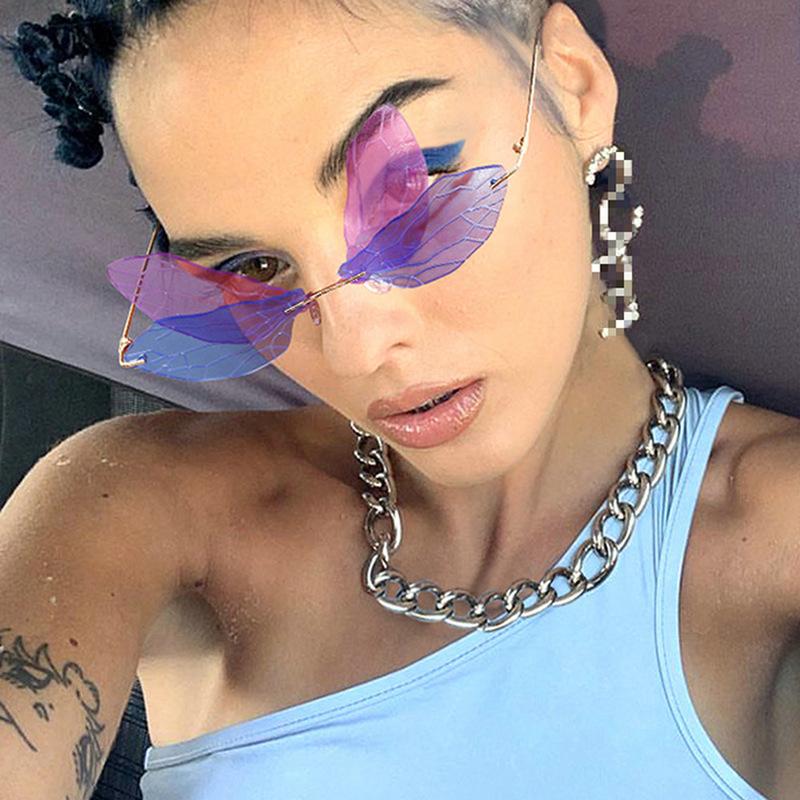 

DENISA Trendy Ocean Lens Rimless Sunglasses Dragonfly Wing Sunglasses Vintage Retro Sun Glasses Steampunk Shades gafas G19088