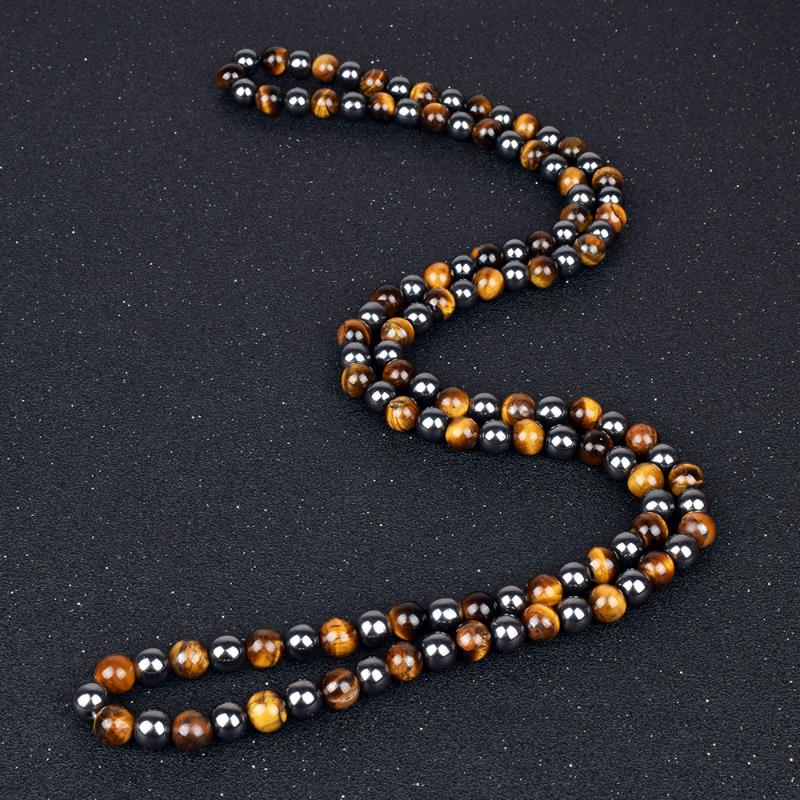 

Natural Tiger Eye Stone Necklace Men New Fashion Hematite Beaded Necklaces Women for Magnetic Health Protection Handmade Jewelry