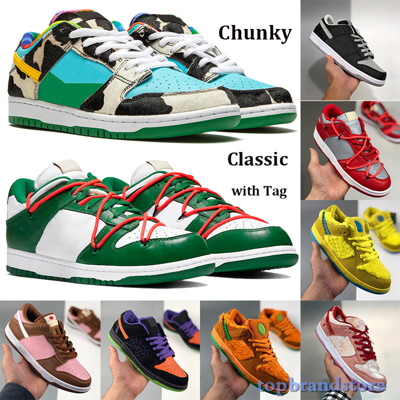 

Tag Classic basketball Shoes Men Women chunky shadow Yellow Bear Trainers Travis scotts University Red Pine Green white Sneakers with Tag, 5 us dollars for box